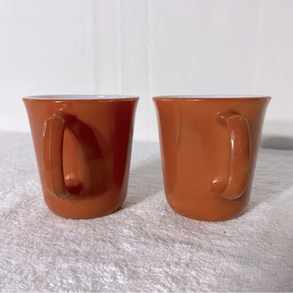 Vintage MCM Corning Pyrex Burnt Orange Mugs x2 Coffee  Cups - Picture 3 of 10
